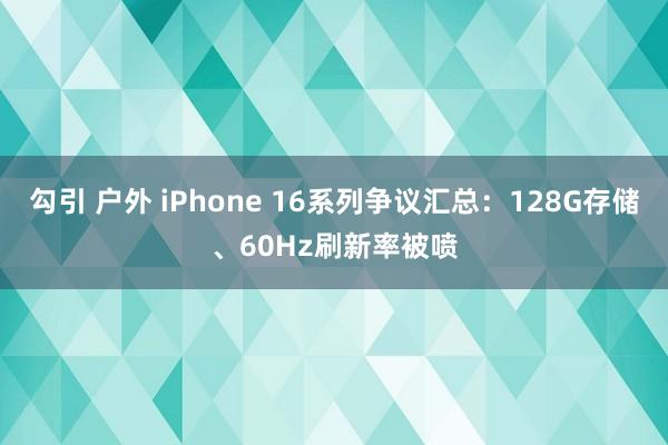 勾引 户外 iPhone 16系列争议汇总：128G存储、60Hz刷新率被喷